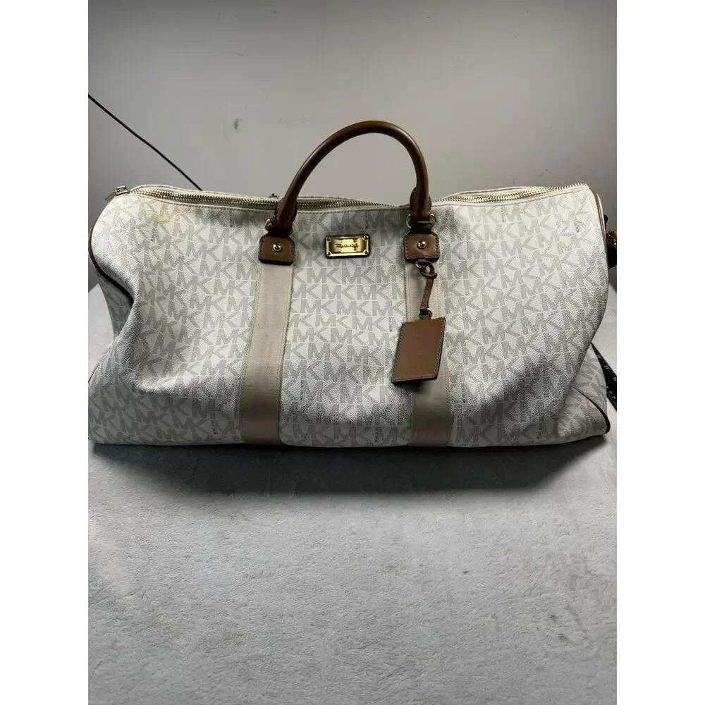 Michael Kors Large Signature MK Weekender Duffel Travel Bag Vanilla Brown